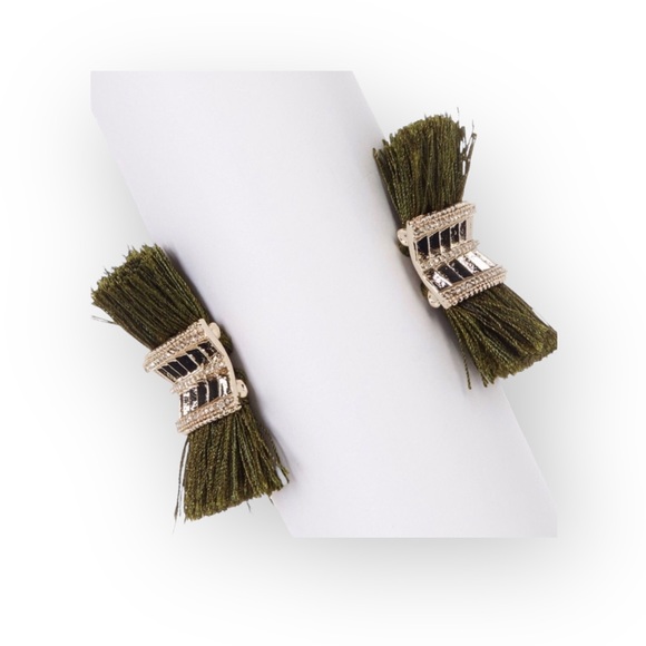 new Jenny Packham ❀ Chic Fringed Crystal Gemstones Cuff ❀ Gold + Olive Green ❀ - Picture 4 of 17